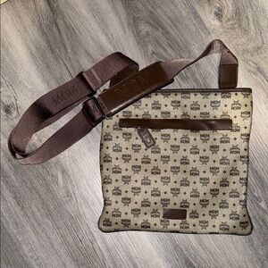 MCM Tan and Brown Monogram Messenger Bag